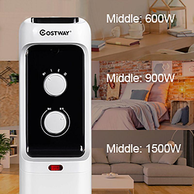 Costway 1500W Oil Filled Heater Portable Radiator Space Heater w/ Adjustable Thermostat White