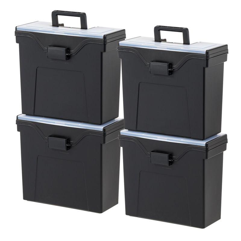 Black Portable Slim File Organizer Box with Buckle Closure, 4 Pack