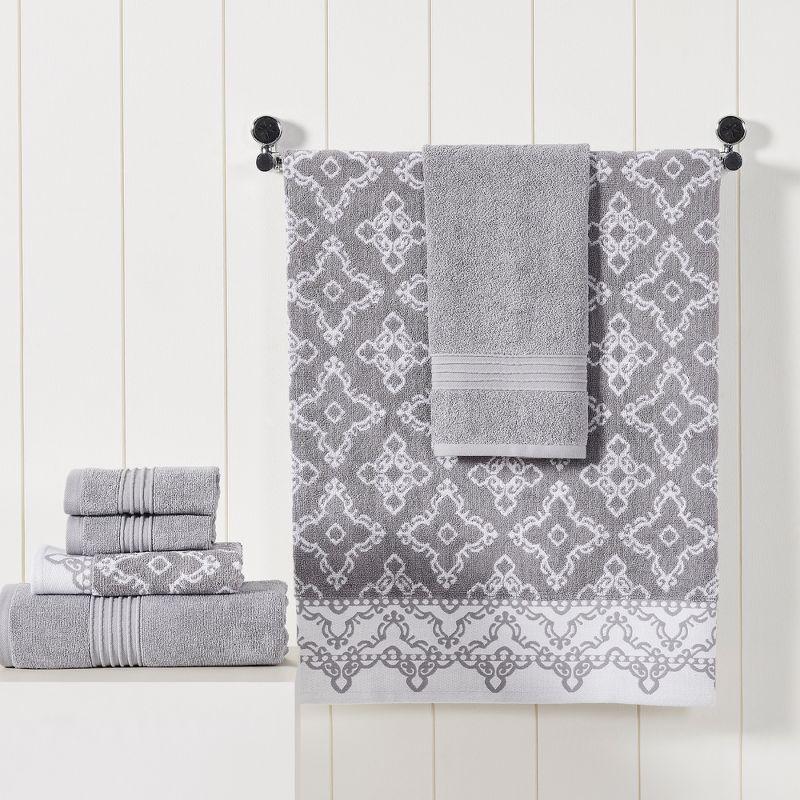 Stone Gray Cotton 6-Piece Towel Set with Jacquard Design