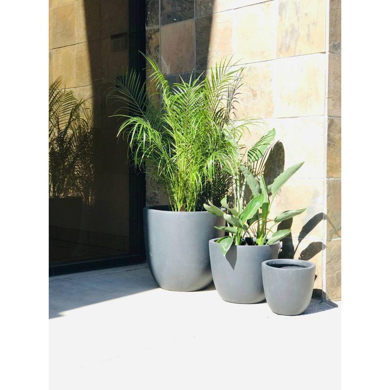 Set of 3 17" Kante Lightweight Modern Seamless Outdoor Concrete Oval Planter Charcoal Black - Rosemead Home & Garden, Inc.