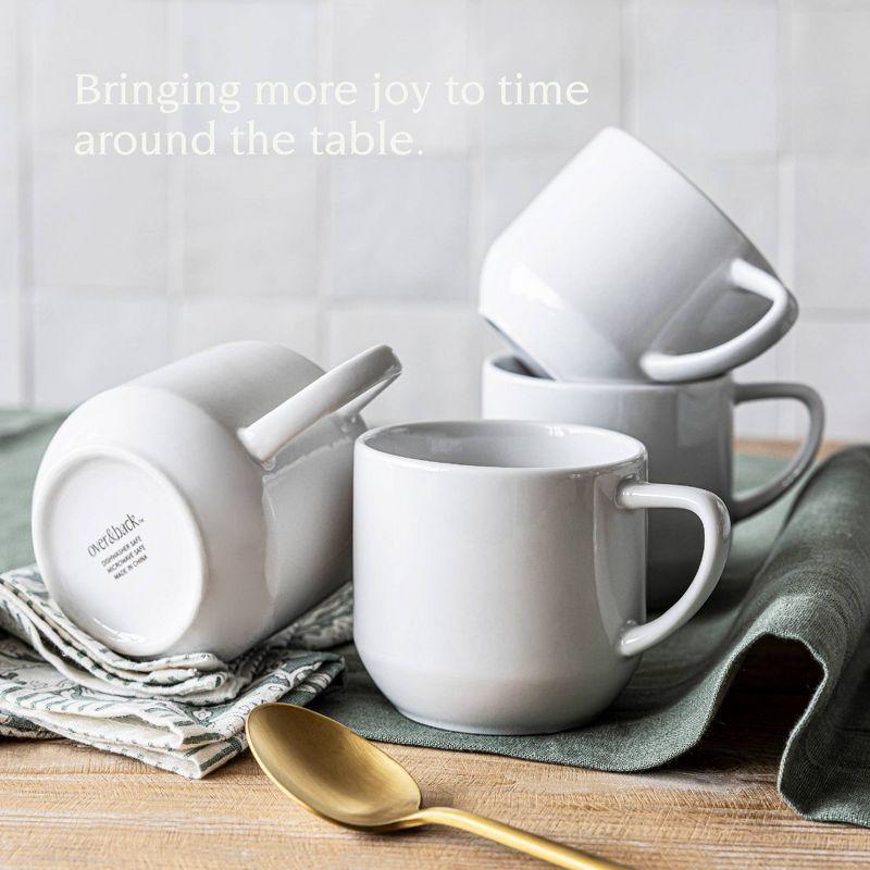 over&back Set of 4 14oz Coupe Glossy Hand-Finished Porcelain Mugs White: Microwave & Dishwasher Safe, BPA-Free