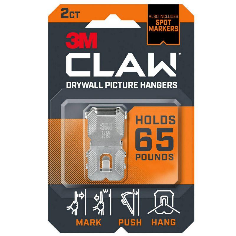 3M Claw Silver Drywall Picture Hanger with Spot Marker, 65lb Capacity