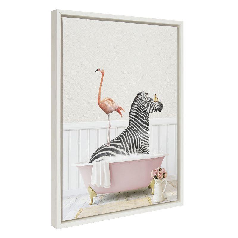 Kate and Laurel Sylvie Zebra and Flamingo in Cottage Rose Bath Framed Canvas by Amy Peterson Art Studio, 18x24, White