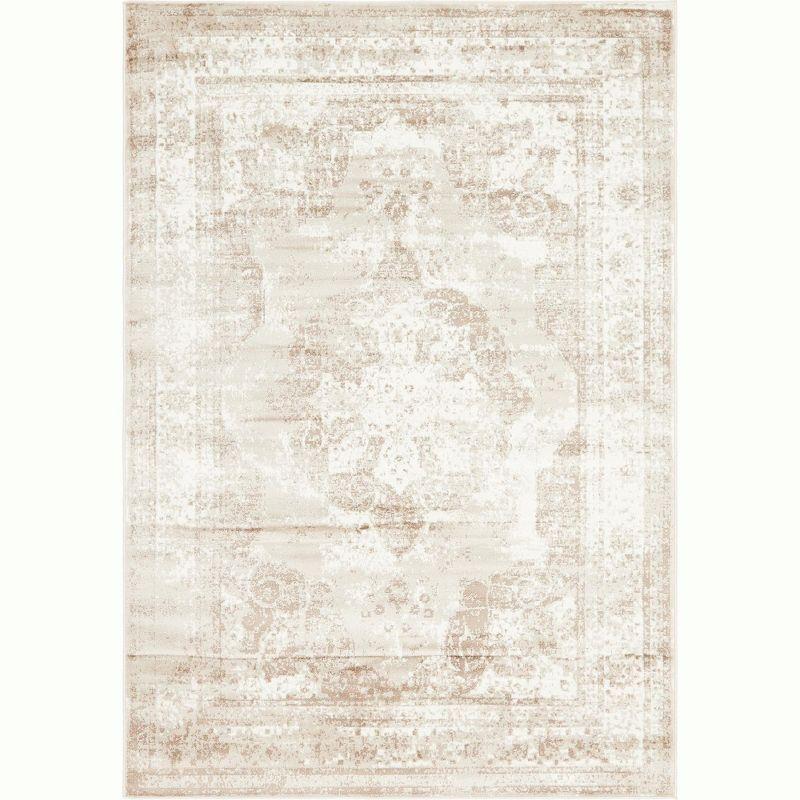 Beige 6'x9' Rectangular Synthetic Easy-Care Stain-Resistant Rug