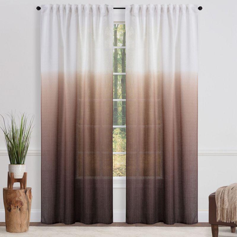 Gradient Ombre Brown and Flax Sheer Polyester Curtain Panels