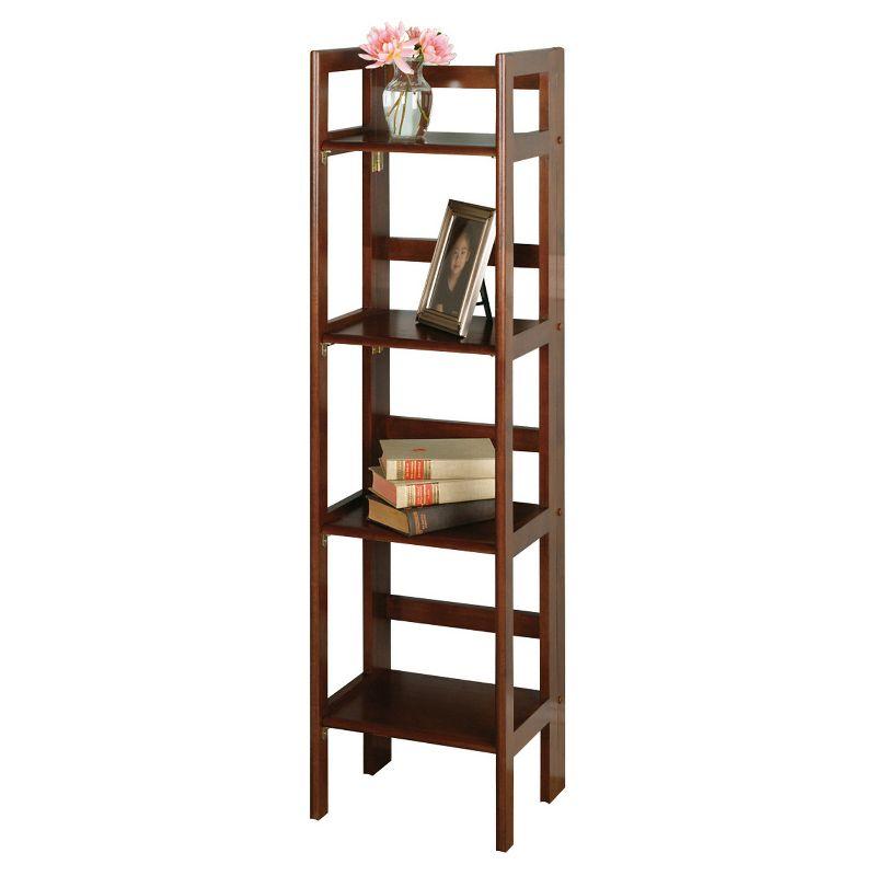 Transitional Slim Walnut 4-Tier Folding Bookcase for Kids and Books