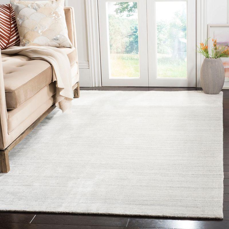 Ivory and Grey Hand-Knotted Wool-Viscose Blend 9' x 12' Area Rug