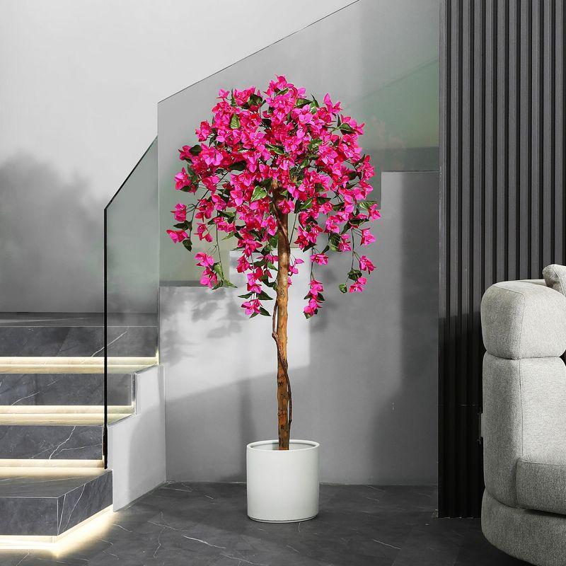 5FT Artificial Bougainvillea Tree Potted Fake Plant with Wood Trunk and Pink Flowers for Indoor Office Wedding Home Decor