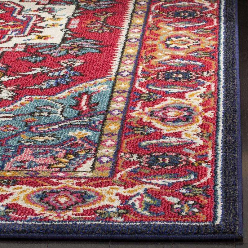 Red and Turquoise Floral Synthetic Area Rug