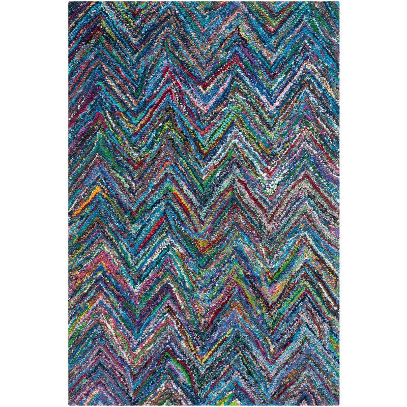 Handmade Blue and Multicolor Cotton Tufted 4' x 6' Rug