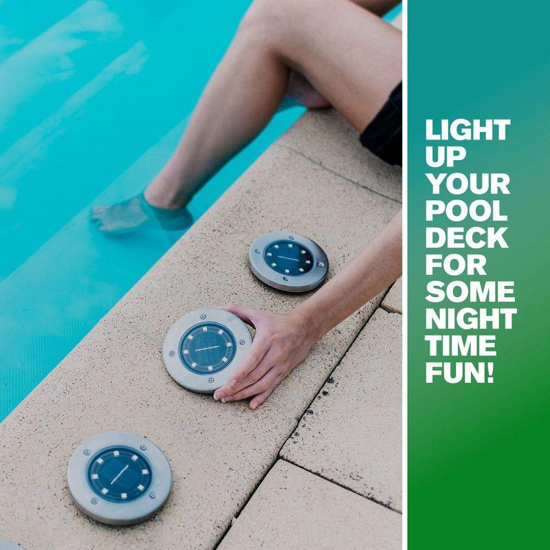 Bell + Howell Bell+Howell Stainless Steel Solar Powered Swivel LED Disk Lights, Wireless Auto On/off Pathway Garden Lights (Set of 8)