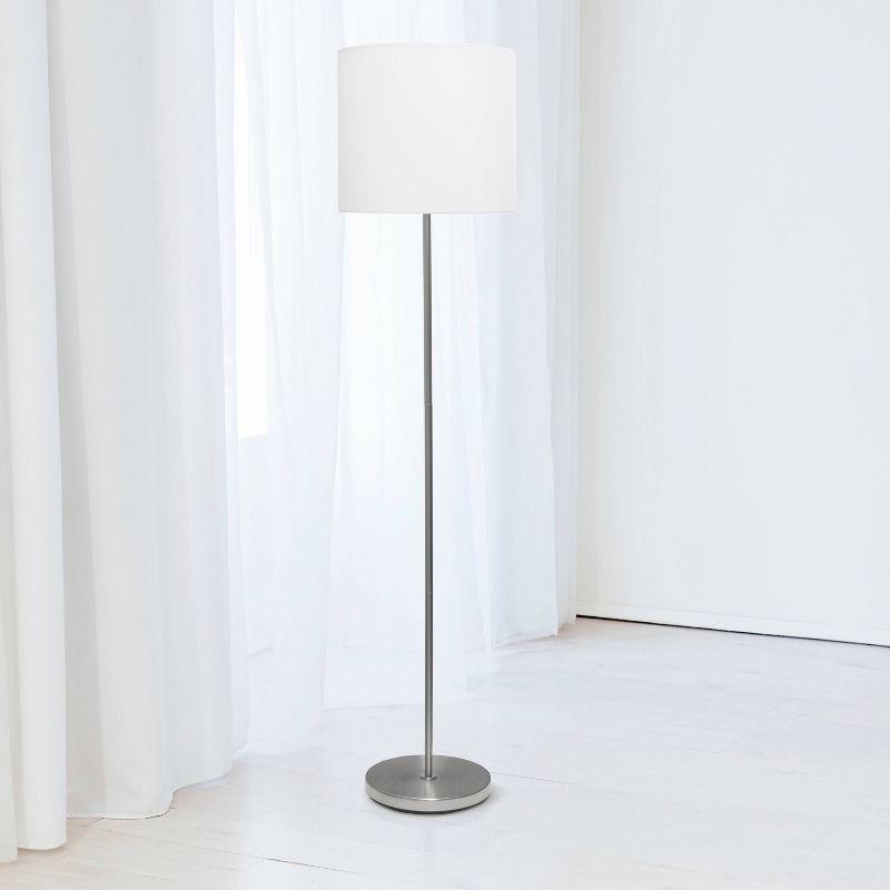 Brushed Nickel Floor Lamp with White Drum Shade and Shelf