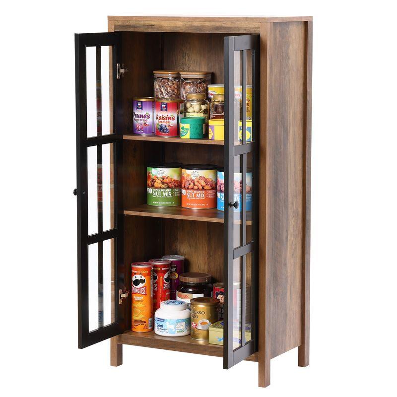 LuxenHome Natural Wood Glass Doors 47.25" H Accent Curio Storage Cabinet Brown