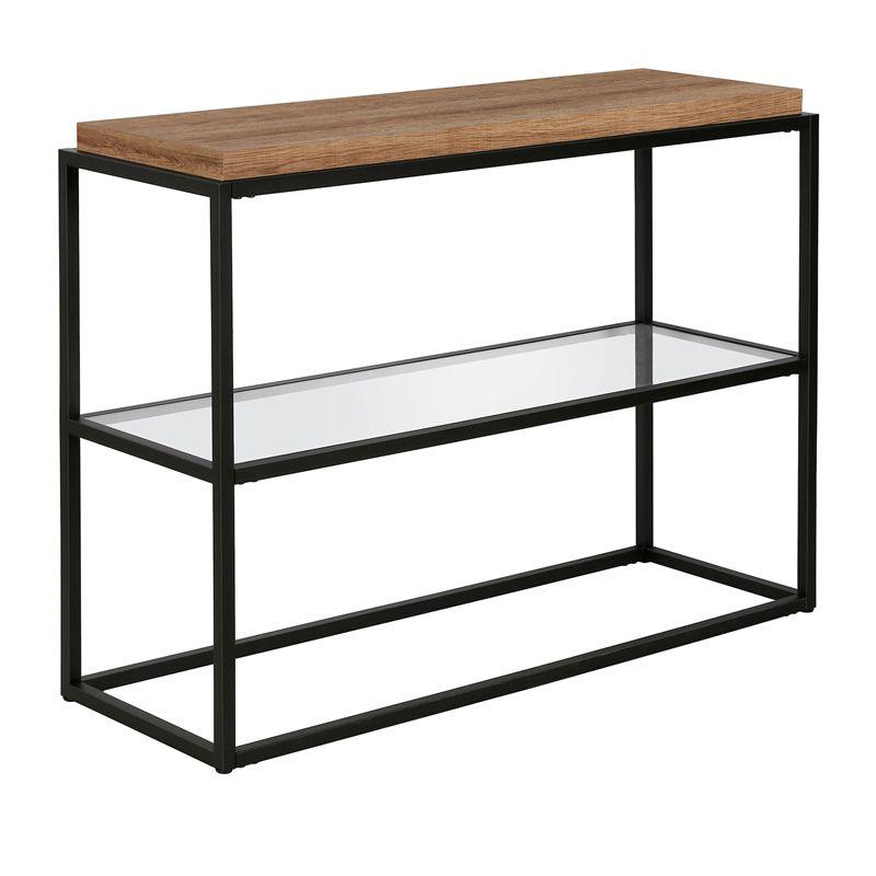 42" Black and Bronze Metal Console Table with Rustic Oak Wood Shelf - Henn&Hart