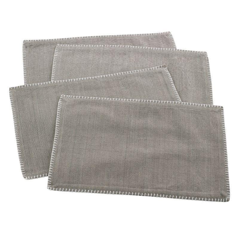 4pk Gray Celena Whip Stitched Design Placemat 13"x19" - Saro Lifestyle: Cotton, Rectangle, Spot Clean, Set for Dining Table