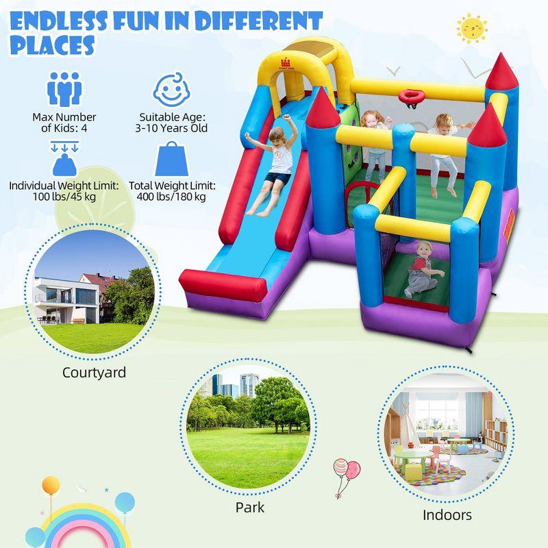 Costway 5-In-1 Inflatable Bounce Castle with Basketball Rim & Climbing Wall w/ 735W Blower