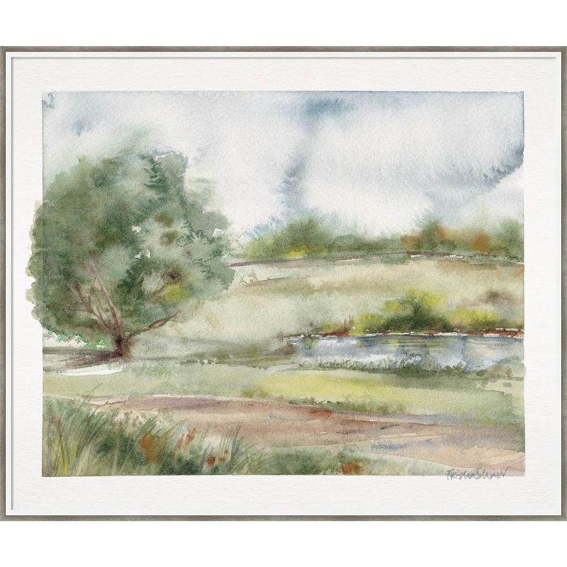 41" x 35" White and Green Aquarelle Framed Landscape Wall Art