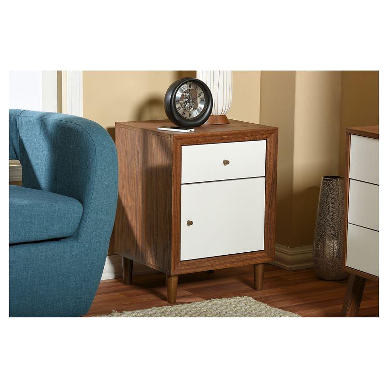 Baxton Studio Harlow Mid-Century Modern Scandinavian Style Wood 3 Drawer Chest White/Walnut : Rubberwood Frame, Spot Clean