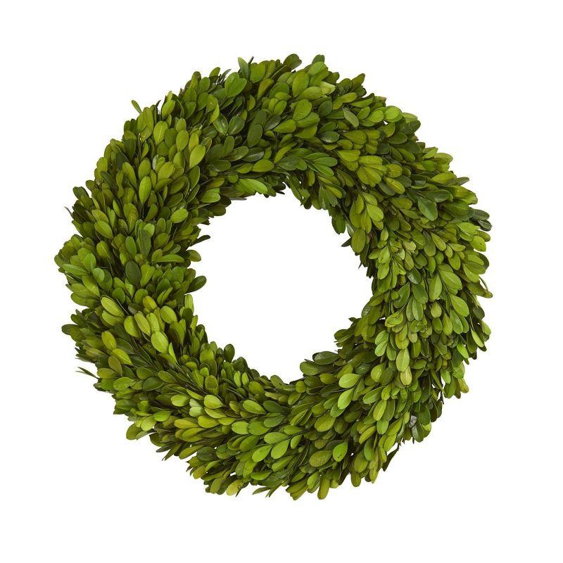 14.5" Green Artificial Boxwood Floral Wreath