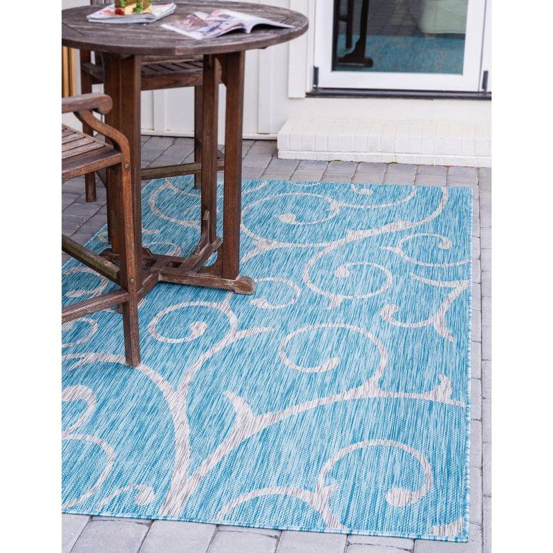 Unique Loom 6' 1 x 9' 0 Rectangle Indoor/Outdoor Botanical Light Aqua Area Rug