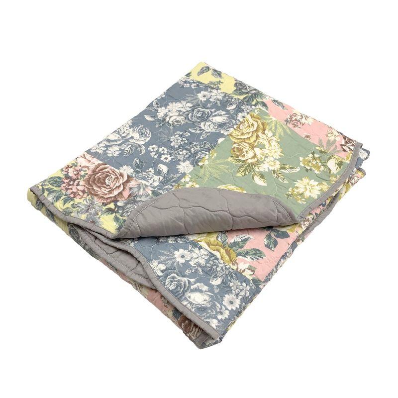 Emma Patchwork Floral Print Quilted Throw Blanket 50" x 60" Gray by Greenland Home Fashion