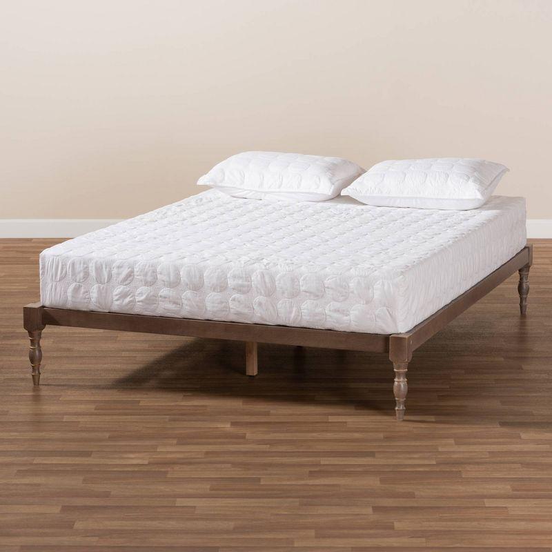 Iseline Full Double Oak Wood Upholstered Platform Bed Frame