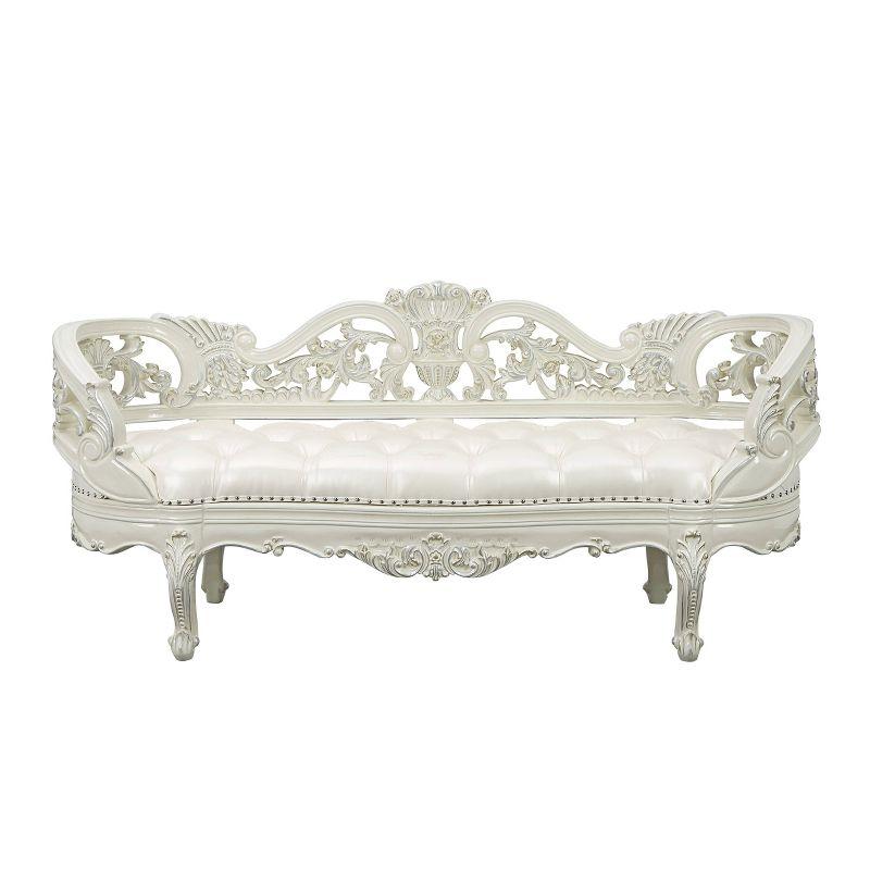 76" Adara Ottoman and Bench Antique White Finish - Acme Furniture: Rococo Style, No Assembly Required