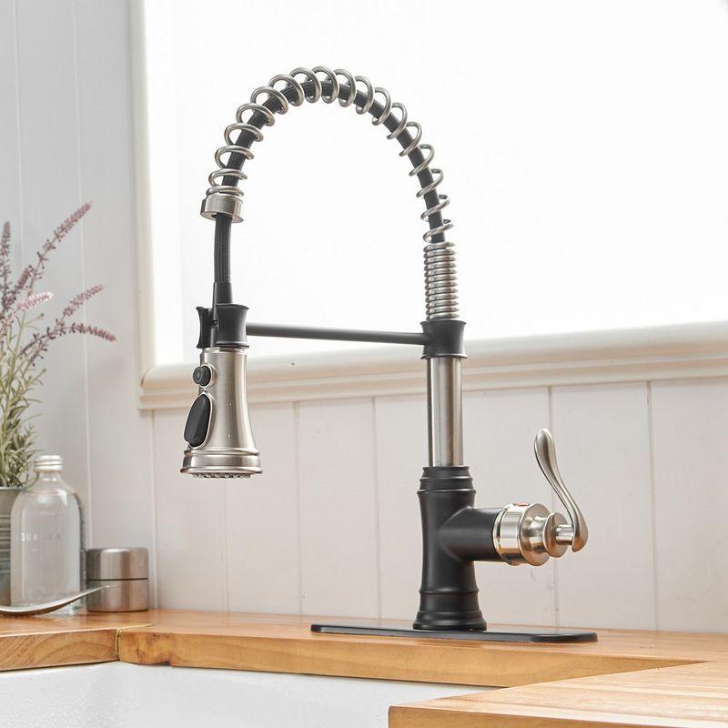 Brushed Nickel and Black Pull-Down Kitchen Faucet with Deck Plate