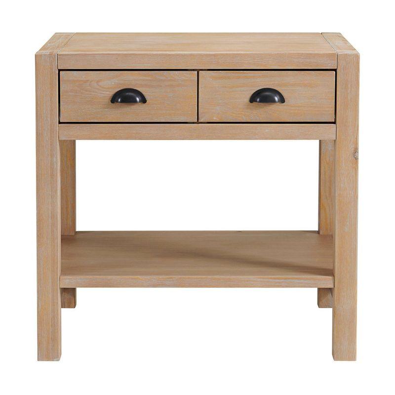 Arden Light Driftwood Pine 2-Drawer Nightstand with Open Shelf