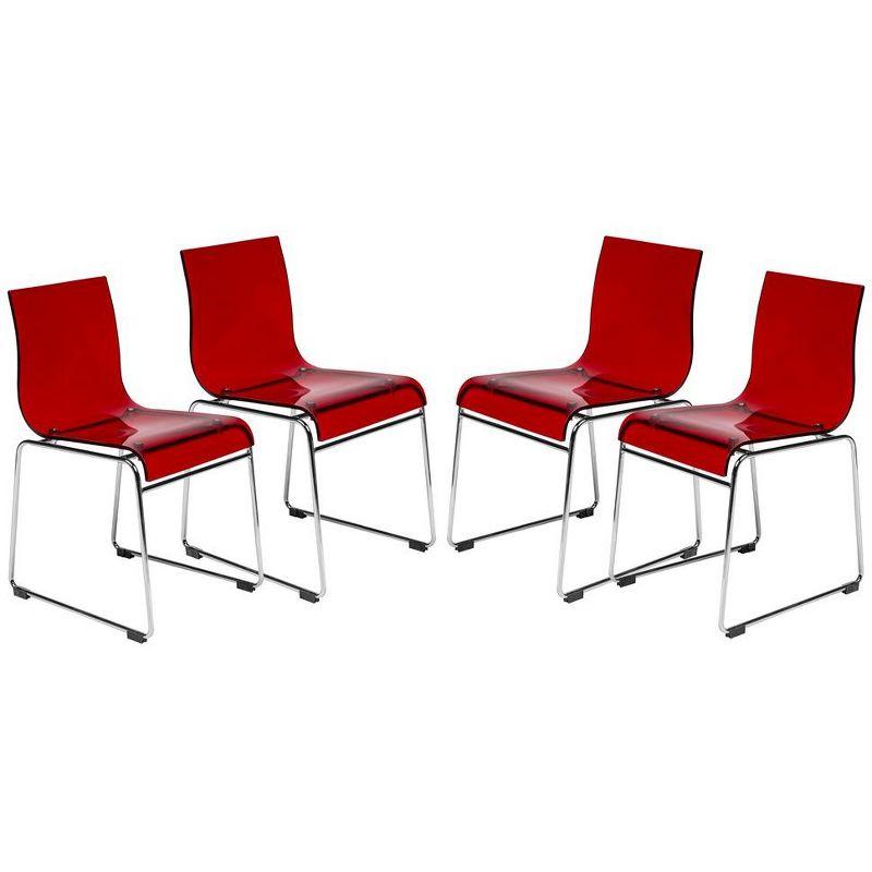 Lima Transparent Red Acrylic and Metal Dining Chairs, Set of 4