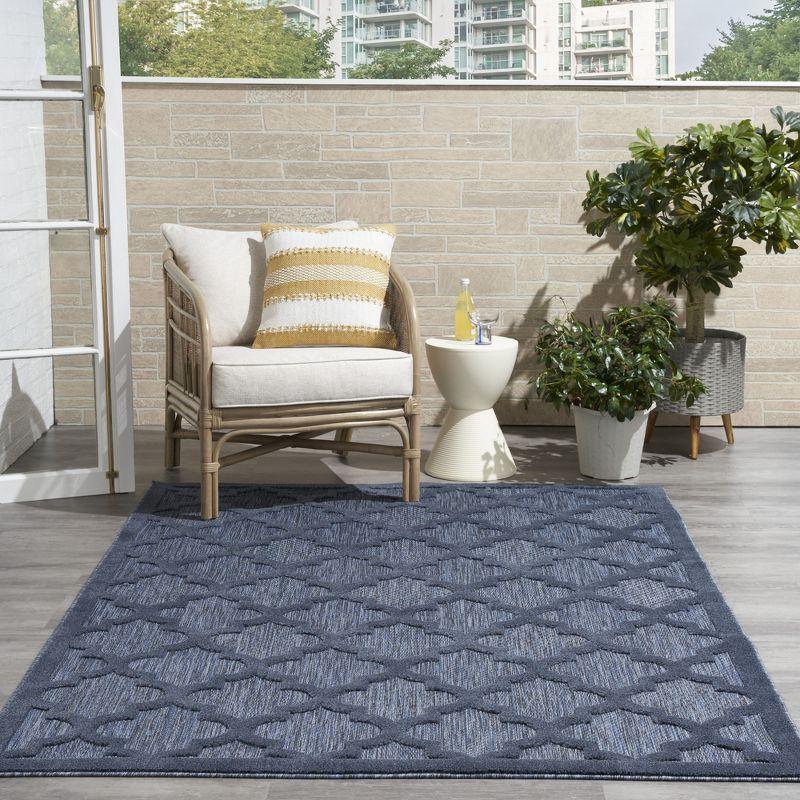 Nourison Easy Care Trellis Flatweave Indoor Outdoor Area Rug 5' x 7' Navy Blue