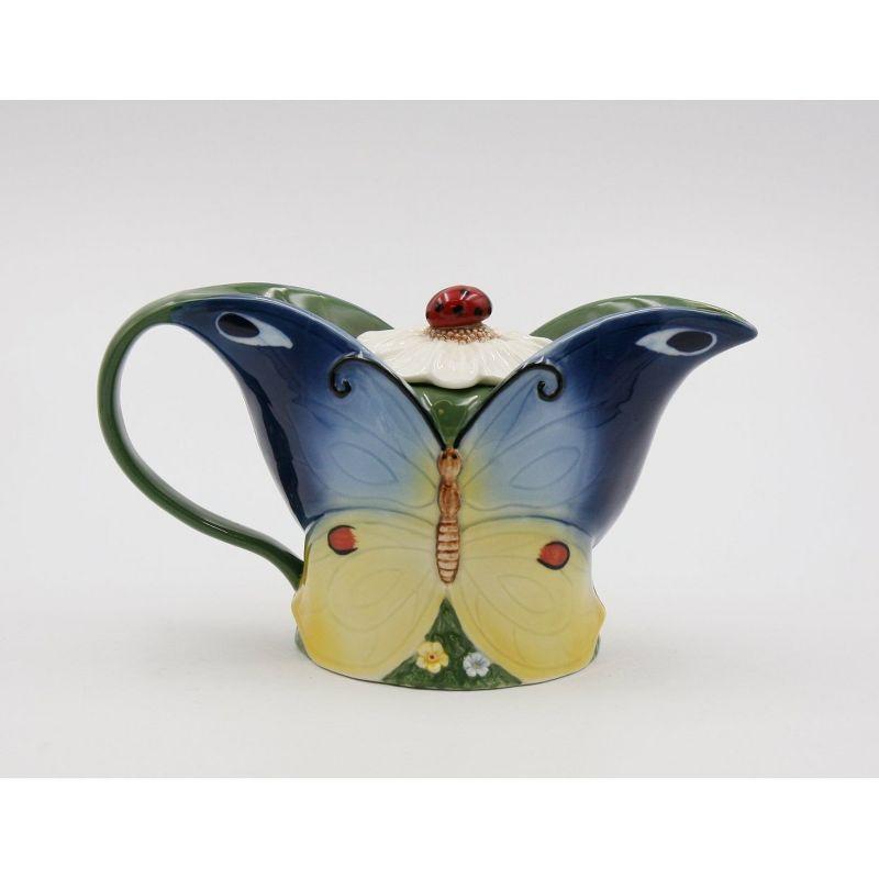 Whimsical Ceramic Butterfly Teapot with Ladybug Lid, 12 oz