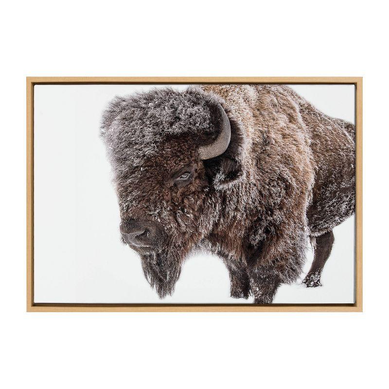 Sylvie Bison in Snow Framed Canvas by Amy Peterson Art Studio Natural - Kate & Laurel All Things Decor