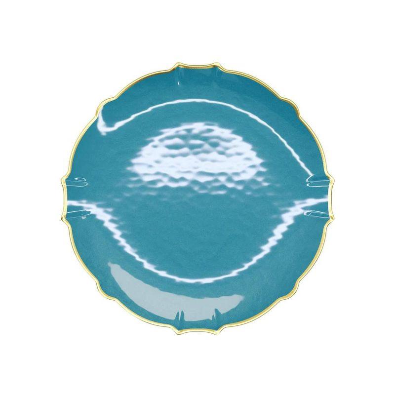 Trendables 40 Pieces Plastic Disposable Wedding Plates Set - 20 x 7.5" & 20 x 10" Thin & Delicate Peacock Tinted Petals Plates with Gold Rim-Serves 40