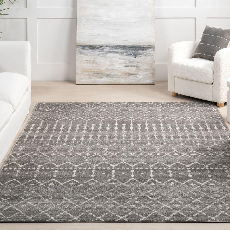 52" Square Dark Grey Geometric Easy-Care Synthetic Rug