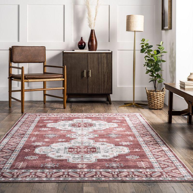 Rust Medallion Easy-Care Rectangular Synthetic Area Rug