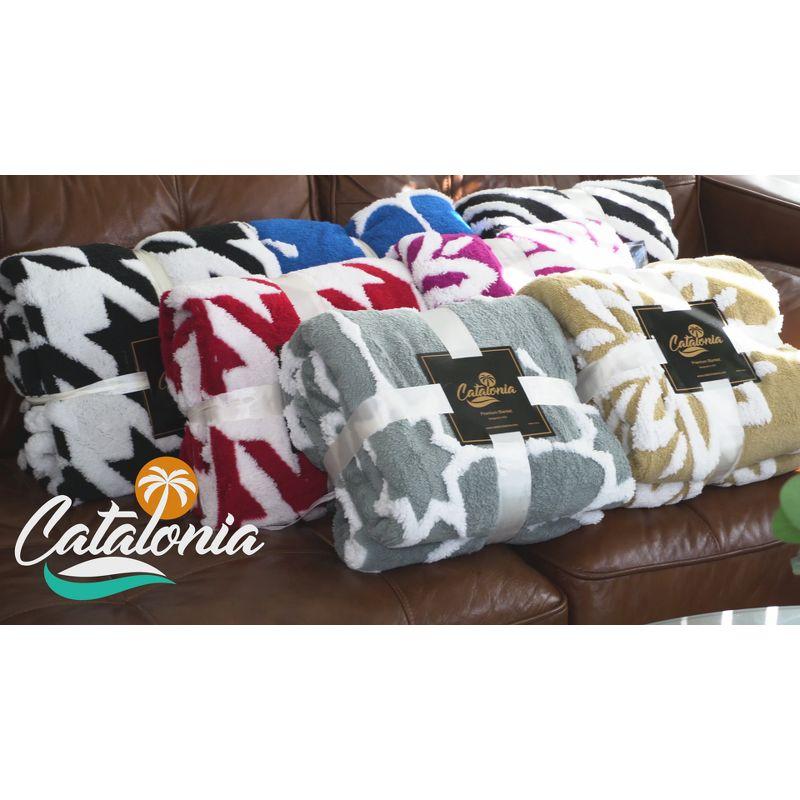 Catalonia Fleece Plush Throw Blanket for Bed Couch, Cozy Fuzzy Warm Jacquard Blanket, TV Bed Fuzzy Blanket, Fluffy Comfy Throws, 50x60 inches