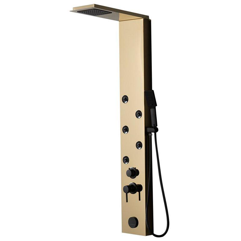 Gold Brushed 4-Jet Rainfall Shower Panel System with Handheld Wand