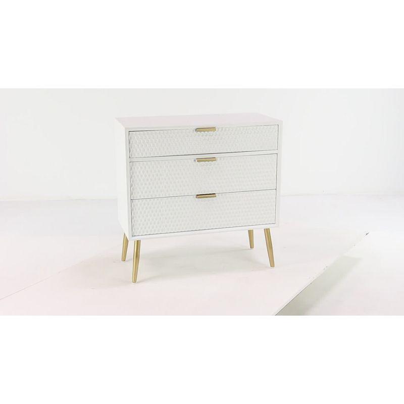 Modern White Wood and Metal 3-Drawer Storage Cabinet