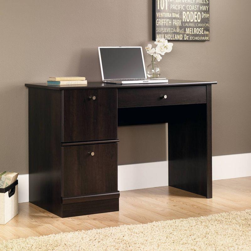 Sauder Computer Desk - Cinnamon Cherry : Slide-Out Keyboard Shelf, File Storage, Laminated Finish: Mid-Century Modern, Paper Veneer Surface