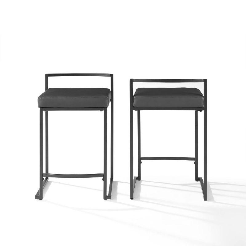 Set of 2 Harlowe Counter Height Barstools Black/Matte Black - Crosley: 28-Inch Upholstered, Steel Frame, Footrest