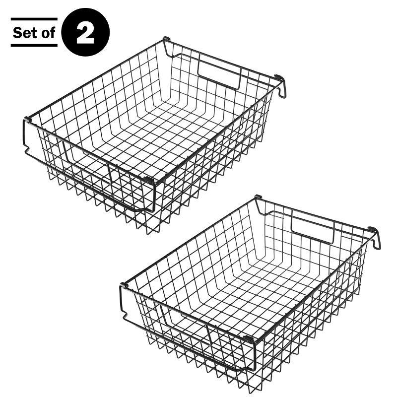 Black Metal Wire Stackable Storage Bins, Set of 2