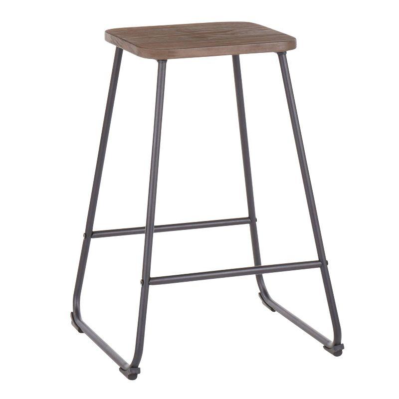 LumiSource Set of 2 Zac Industrial Counter Height Barstools Espresso: Metal Frame, Square Seat, Fixed 24" Height