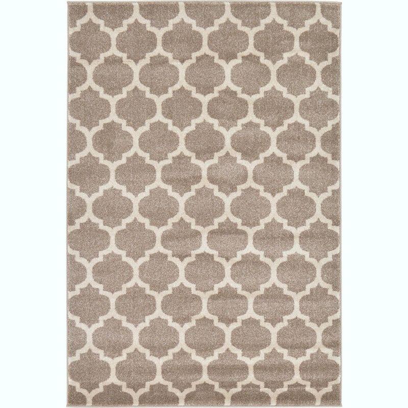 Elegant Trellis Light Brown 4'x6' Stain-Resistant Area Rug