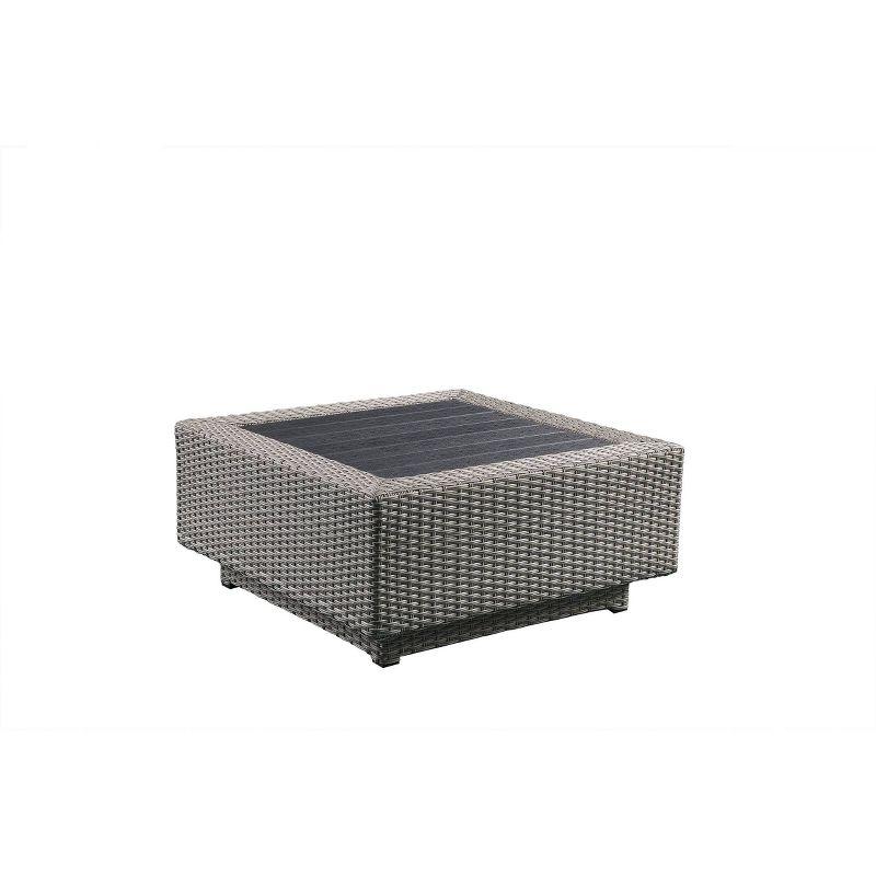 33" Salena Coffee Table Beige Fabric/Gray Wicker - Acme Furniture: Outdoor Square Aluminum Frame