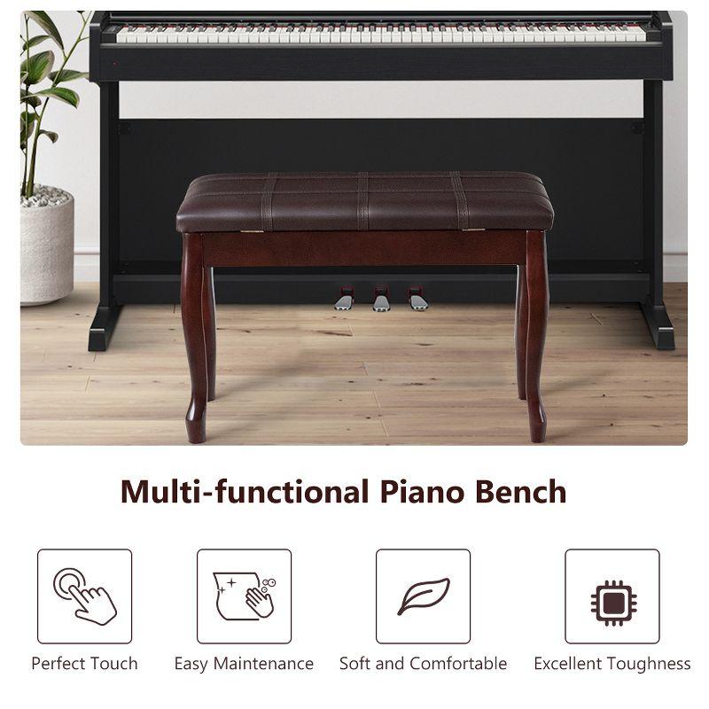 Costway Solid Wood Piano Bench PU Leather Keyboard Seat Storage Brown