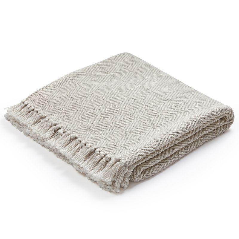 Americanflat 100% Cotton Throw Blanket for Couch - 50x60 - All Seasons Neutral Lightweight Cozy Soft Blankets.[Cream Beige Diamond ]