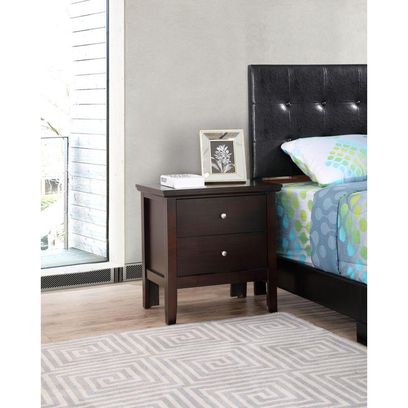 Passion Furniture Primo 2-Drawer Espresso Nightstand (24 in. H x 19 in. W x 15.5 in. D)