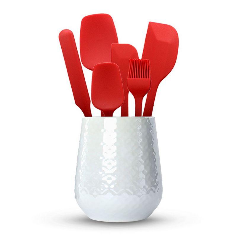 Cheer Collection 6-Piece Red Silicone Spatula Set for Nonstick Cookware