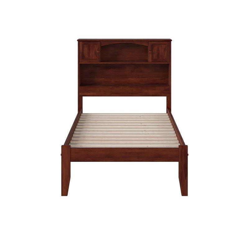 Walnut Twin Platform Bed with Bookcase Headboard and Storage